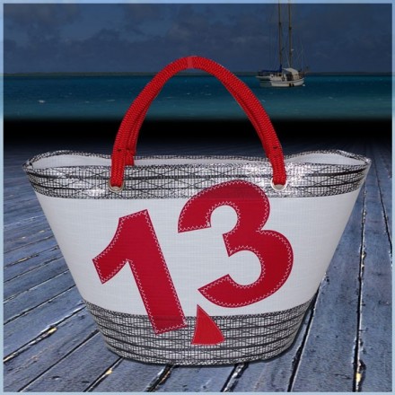 Panier en voile de bateau Blanc Carbone N°13 rouge