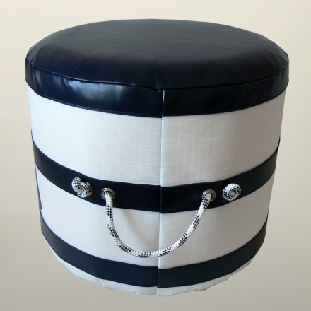 Pouf Marinière en Voile de bateau et cuir