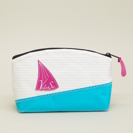 Trousse de Toilette blanc turquoise en voile de bateau