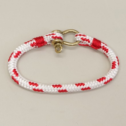 Bracelet Hoël en cordage marin blanc code rouge manille laiton