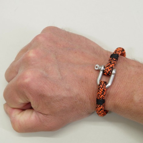 Bracelet Hoël en cordage marin orange noir manille inox