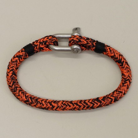 Bracelet Hoël en cordage marin orange noir manille inox