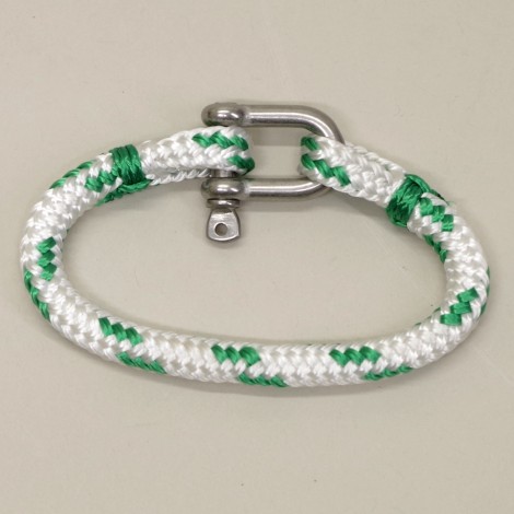 Bracelet Hoël en cordage marin blanc code vert manille Inox