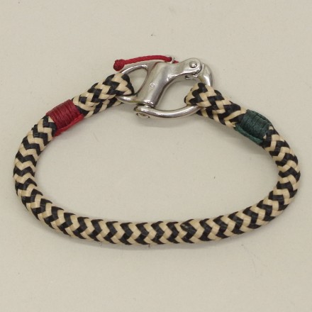 Bracelet N°1 cordage et mousqueton chevrons beige noir