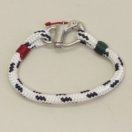 Bracelet N°1 cordage et mousqueton Babord Tribord blanc code marine