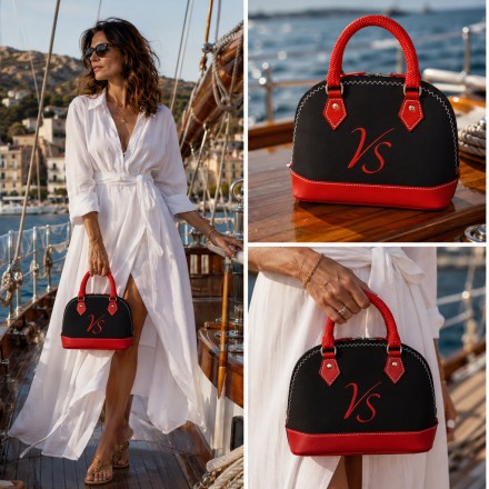 Naïa Sac à main artisanal français en tissu à voile de bateau et cuir pleine fleur