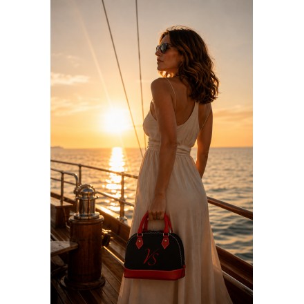 Naïa Sac à main artisanal français en tissu à voile de bateau et cuir pleine fleur