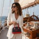 Naïa Sac à main artisanal français en tissu à voile de bateau et cuir pleine fleur